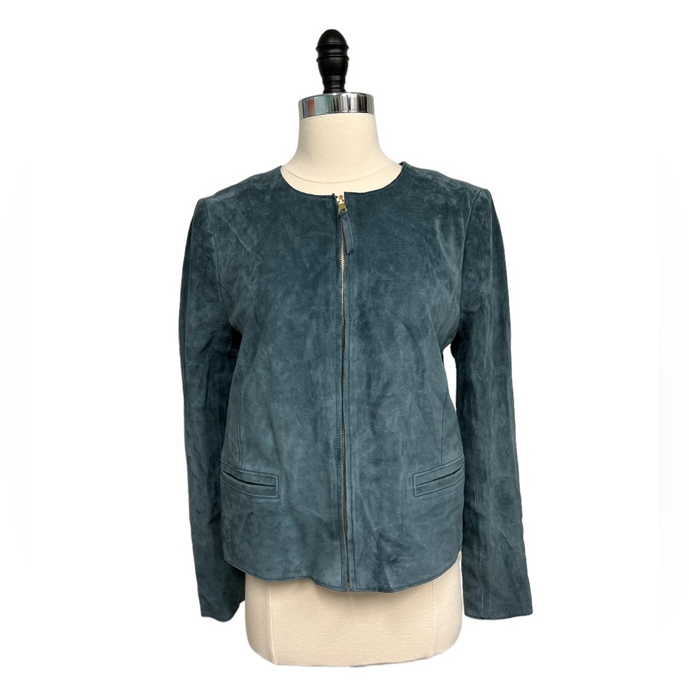 Tory Burch smoky topaz teal leather jacket